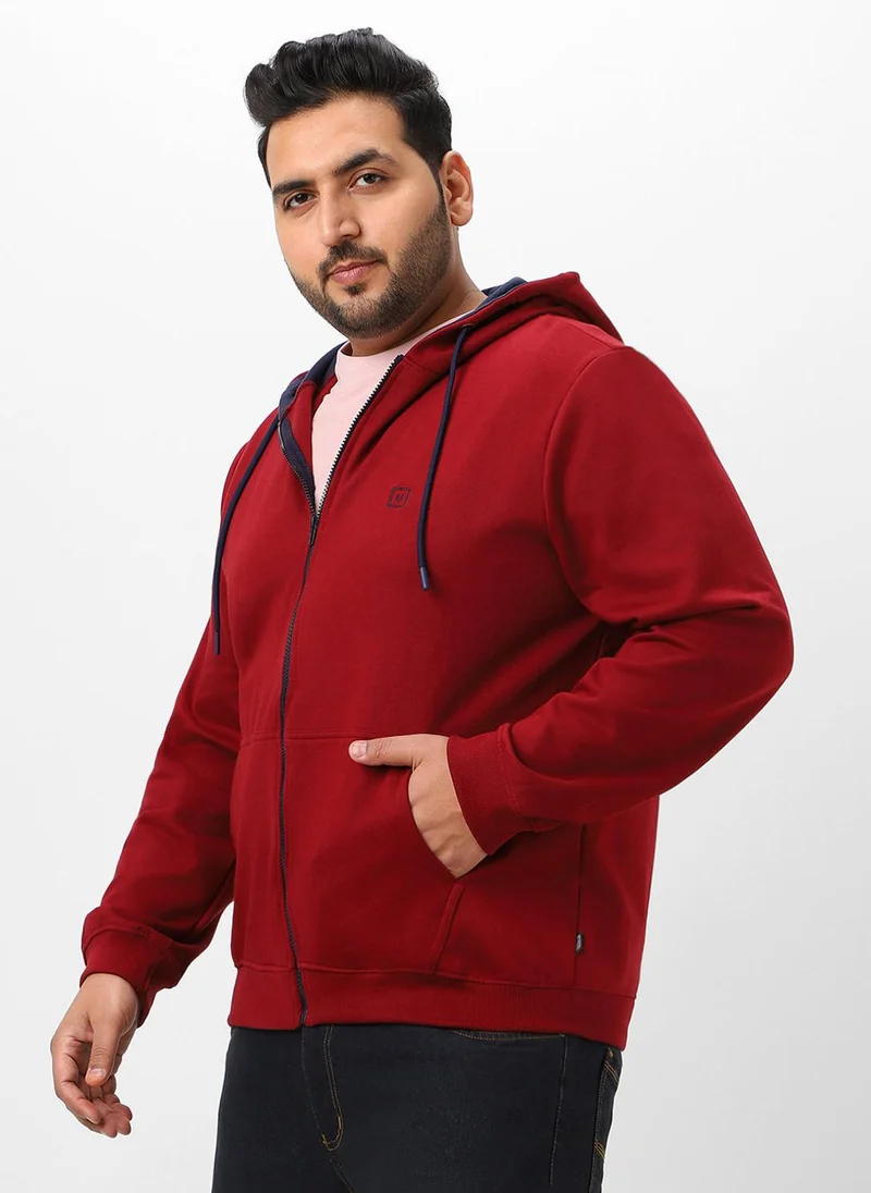Urbano Fashion  Urbano Plus Men's Maroon Solid Cotton Zippered Hooded Casual Winterwear Sweatshirt for Men | Best Price UAE